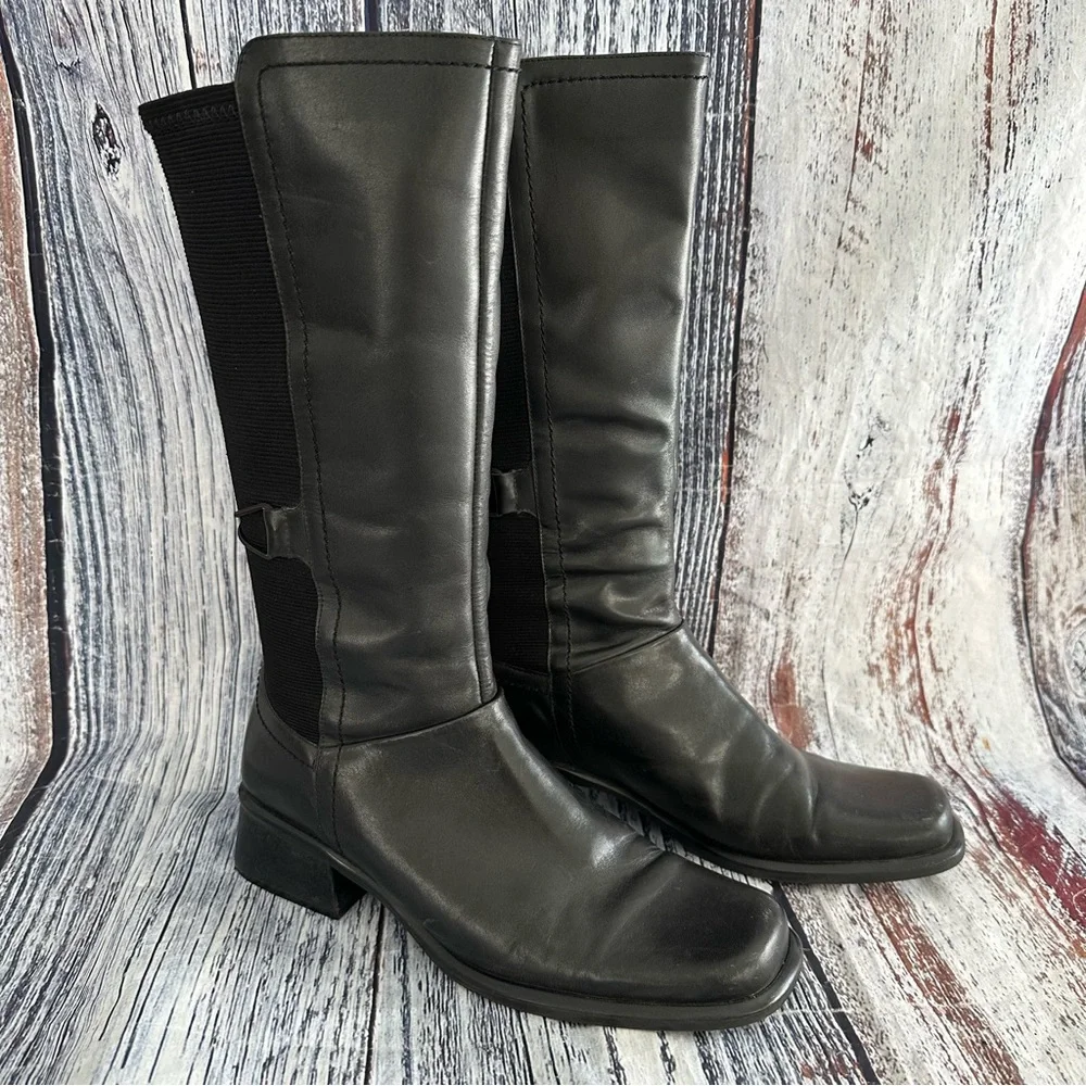 Vintage 90’s Worthington Square Toe Black Leather Tall Boots - Picture 1 of 9